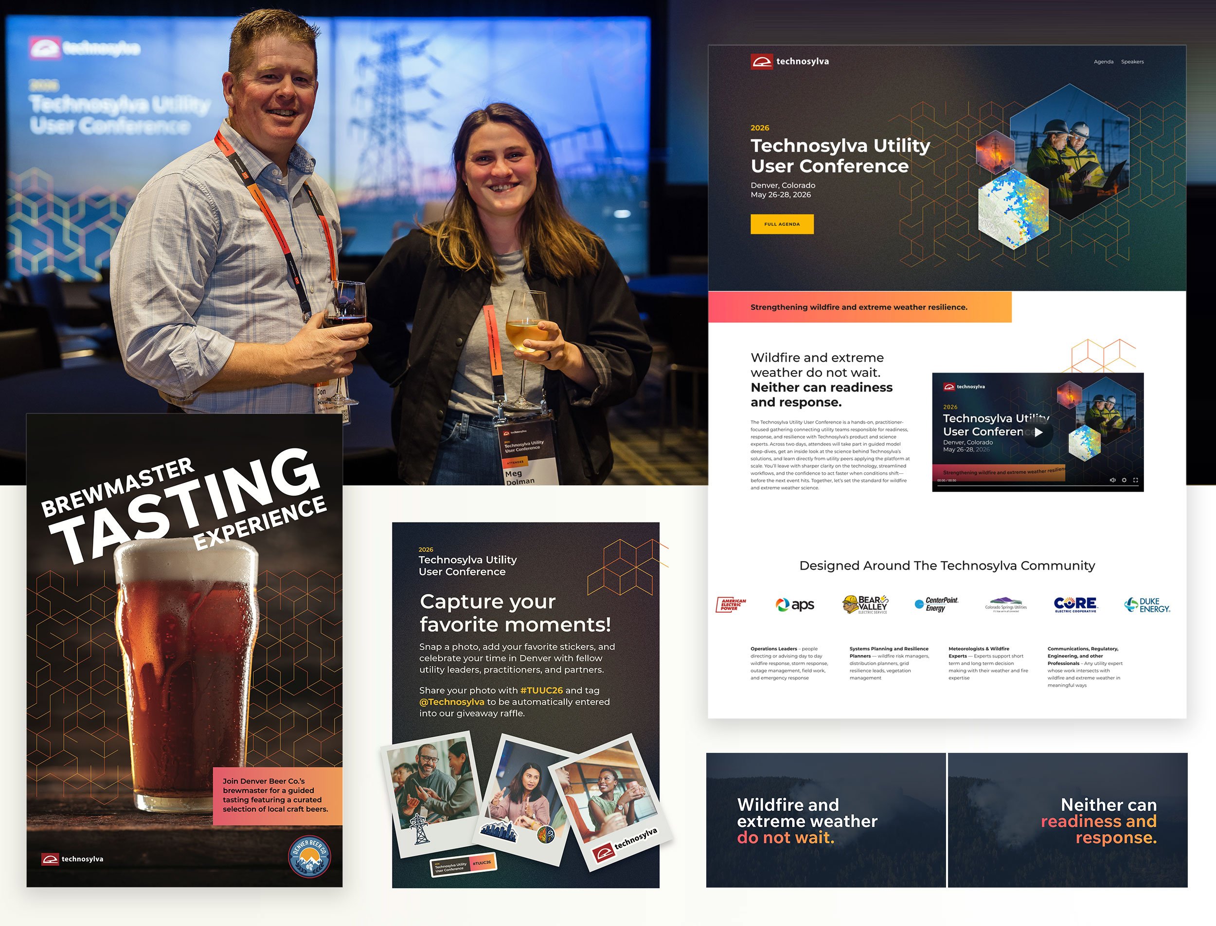 Photos from the Technosylva Utility User Conference along with a website, signage, and posters designed by Studio Rover