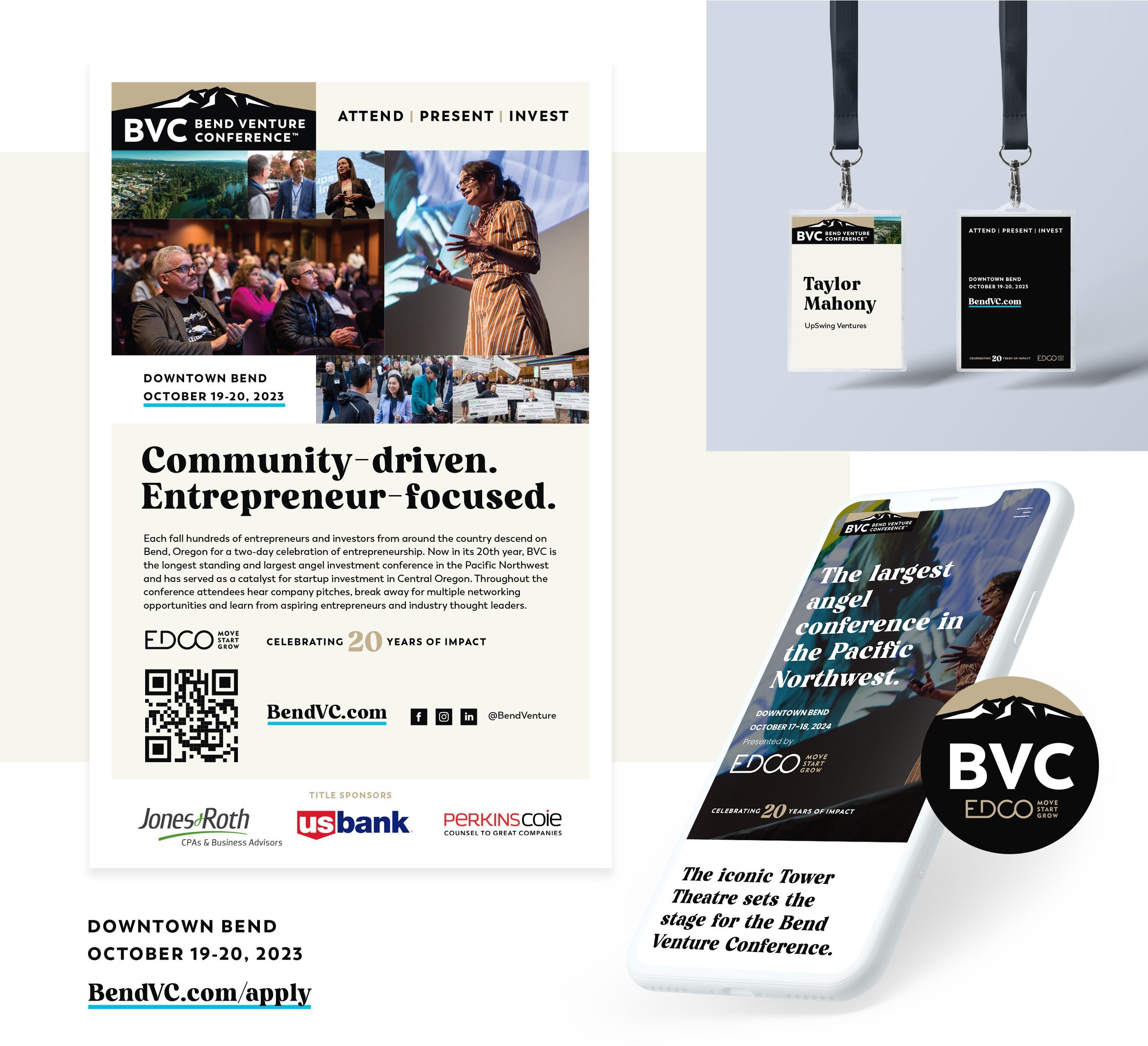 Mockups of Bend Venture Conference materials
