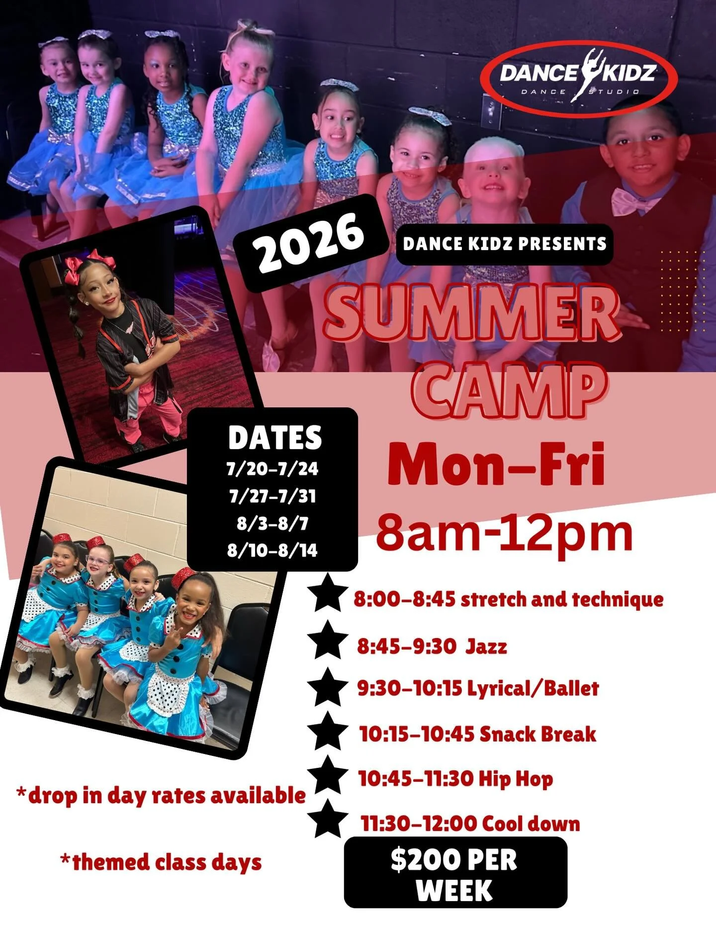 🚨BIG NEWS🚨

Introducing Dance Kidz SUMMER CAMP!

We will be offering a variety of classes, themed class weeks, drop in availability!

Send us a message or stop by the front desk for more information and to sign up! 

We&rsquo;re already so excited 