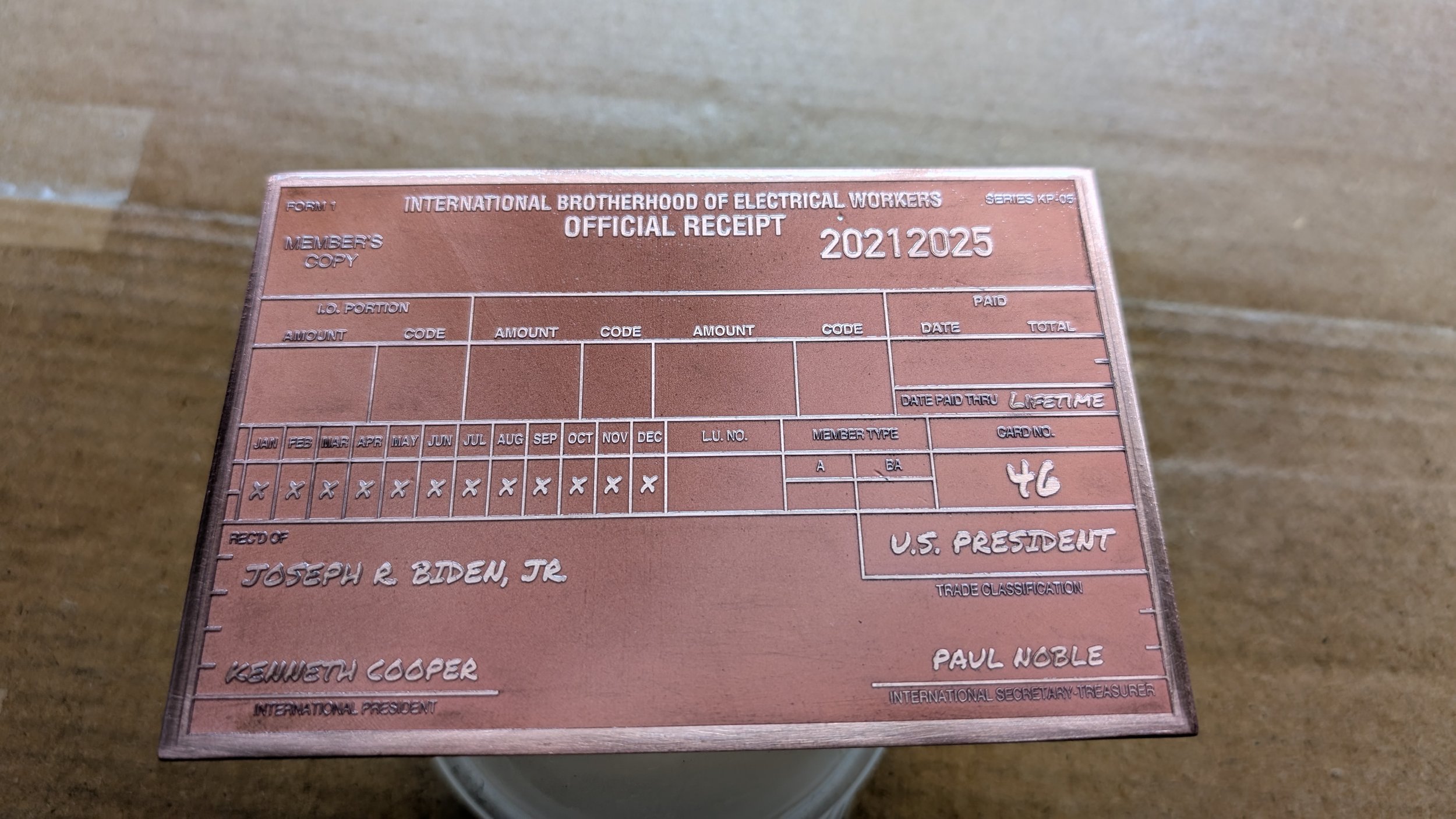 Commemorative Plate - Laser Engraved Copper