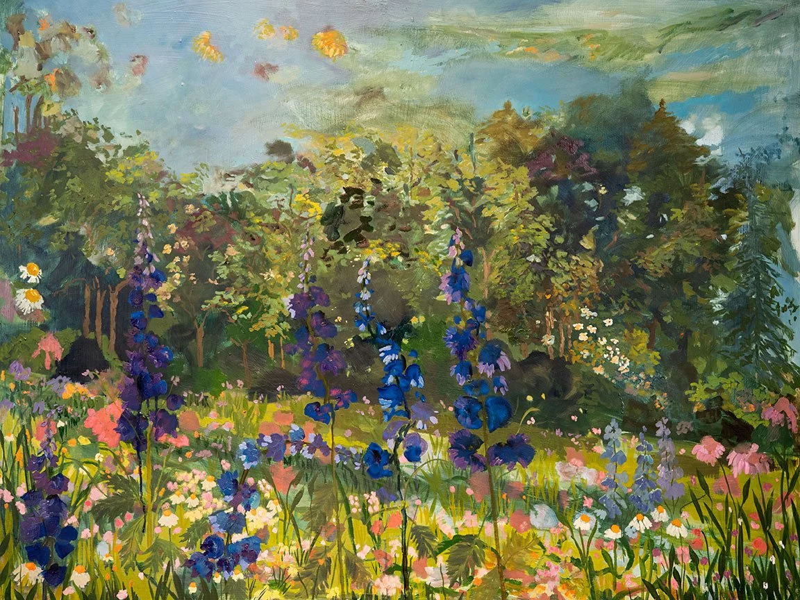 Delphinium, 36" x 48", oil on masonite