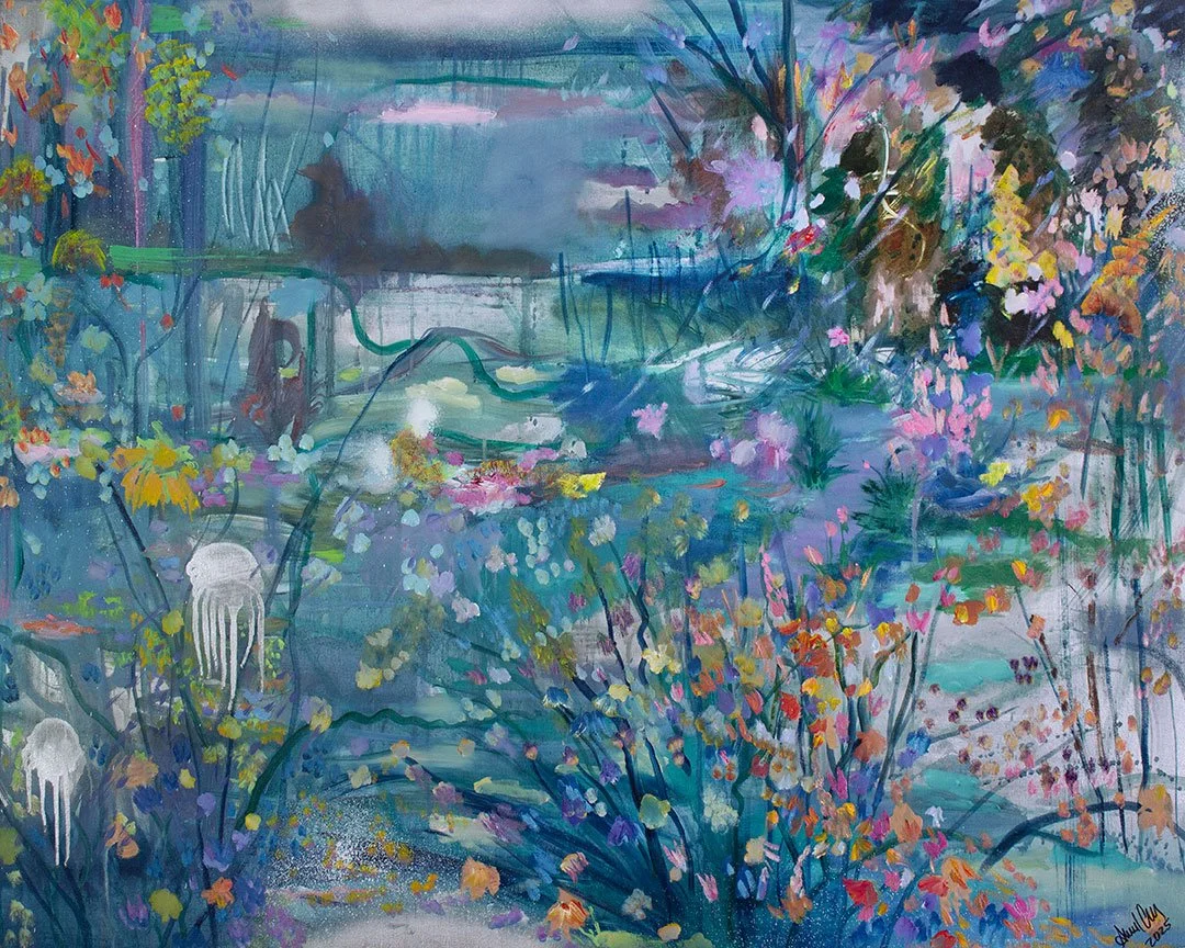 Edge of Johnson's Bay, 30" x 40", oil and spray paint on canvas