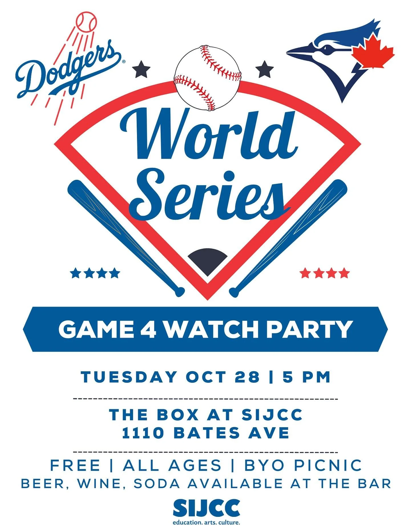 Come watch game 4 tomorrow night at @sijcc!! Free!
Bonus, order @officialtomatopiepizzajoint and mention SIJCC to get 20% of your purchase donated to us! Pizza, friends, and the ballgame! Sounds like a pretty great night 🍕⚾️
