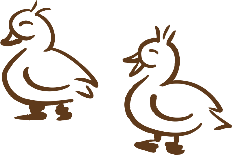 A line drawing of two birds facing each other, one slightly larger than the other.