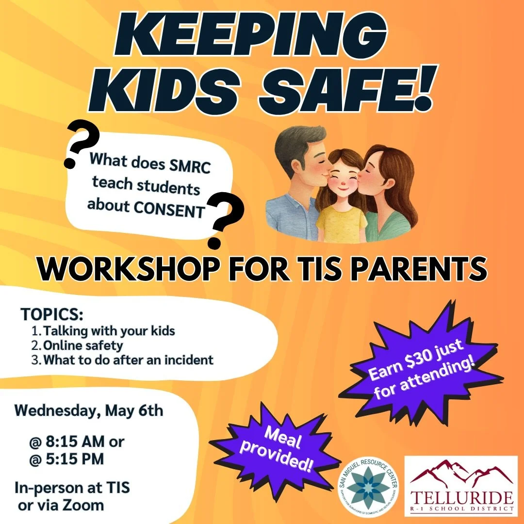 WEDNESDAY! We will be at TIS in the morning (8:15 am) and evening (5:15 pm) for parent workshops about child sexual abuse prevention and how to talk to your kids about this important topic. Come to the session that works best for your schedule! We ho