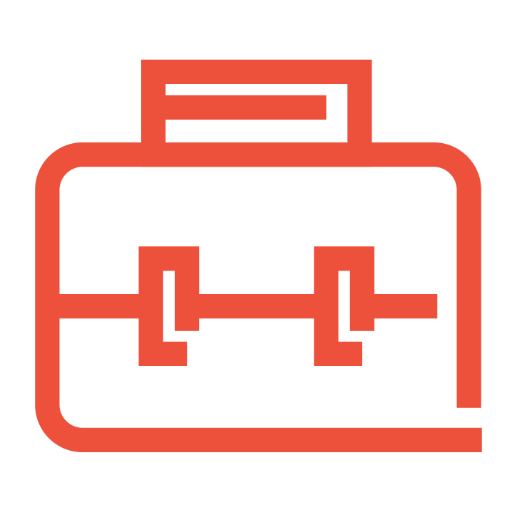 Icon of a brown briefcase with a handle and two buckles.