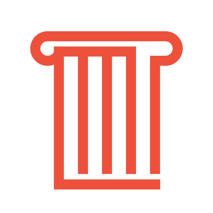 Icon of a red courthouse column on a black background