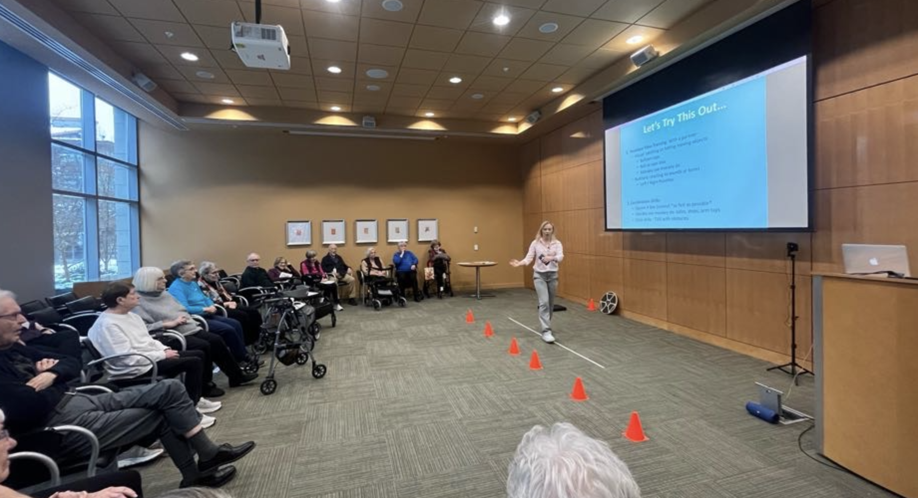 Melissa Gunstone Presenting at seniors centre - Lead Kinesiologist and Owner at HomeStretch