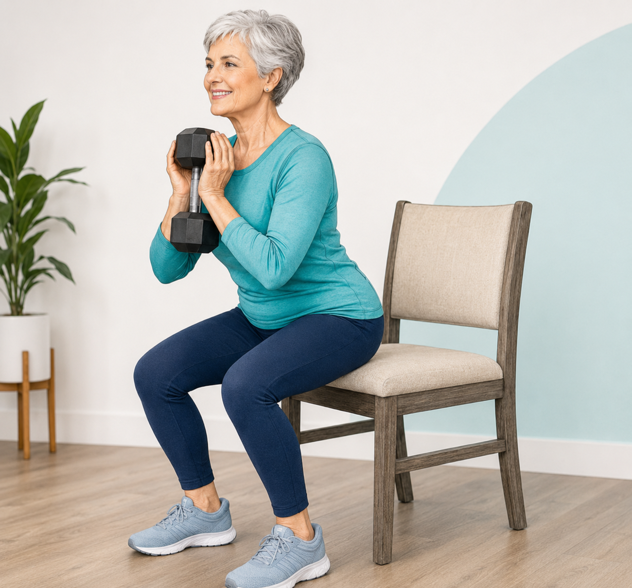 Older Woman Performing Assisted Goblet Squat