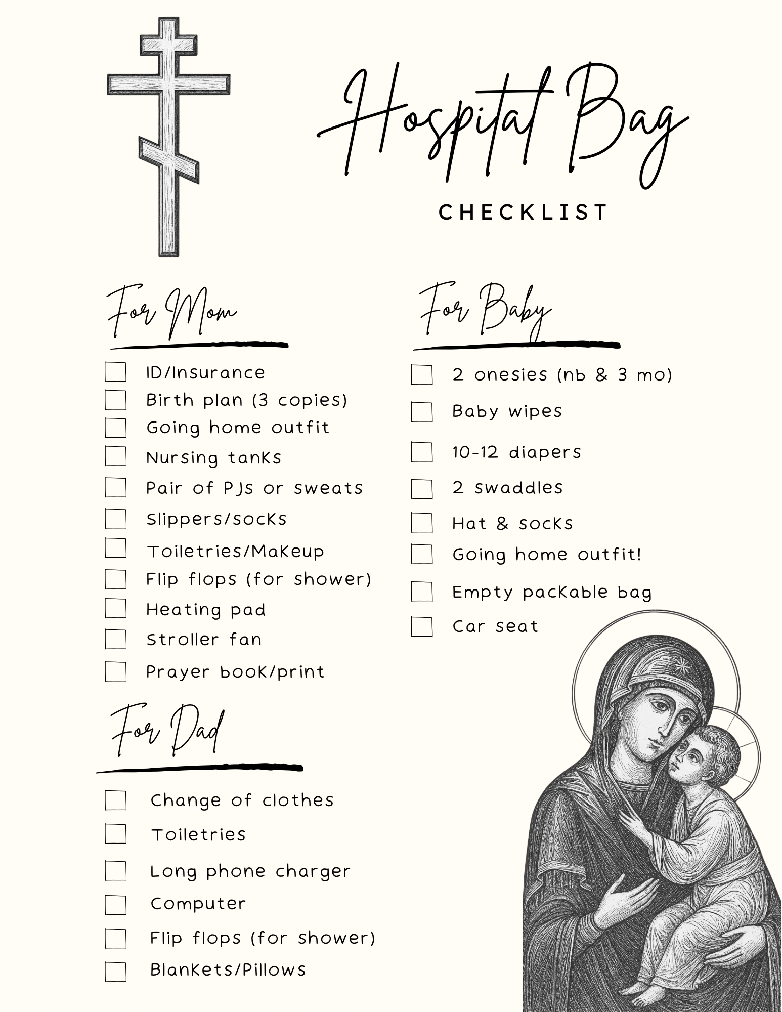 Hospital Bag Checklist (Printable)