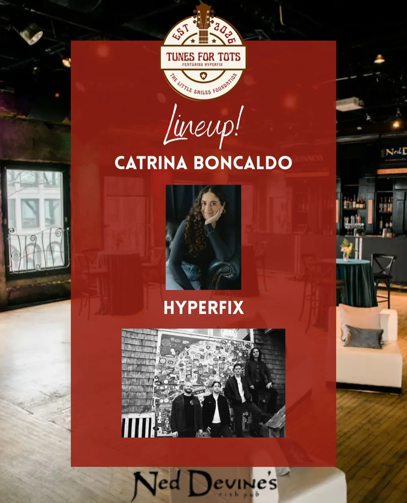 So excited to announce the first ever Tunes for Tots lineup! Big thanks to @catrinaboncaldo and @hyperfixband for supporting our mission 💛 Link in bio to purchase tickets! 🎟️ 4/11 @ 5 pm