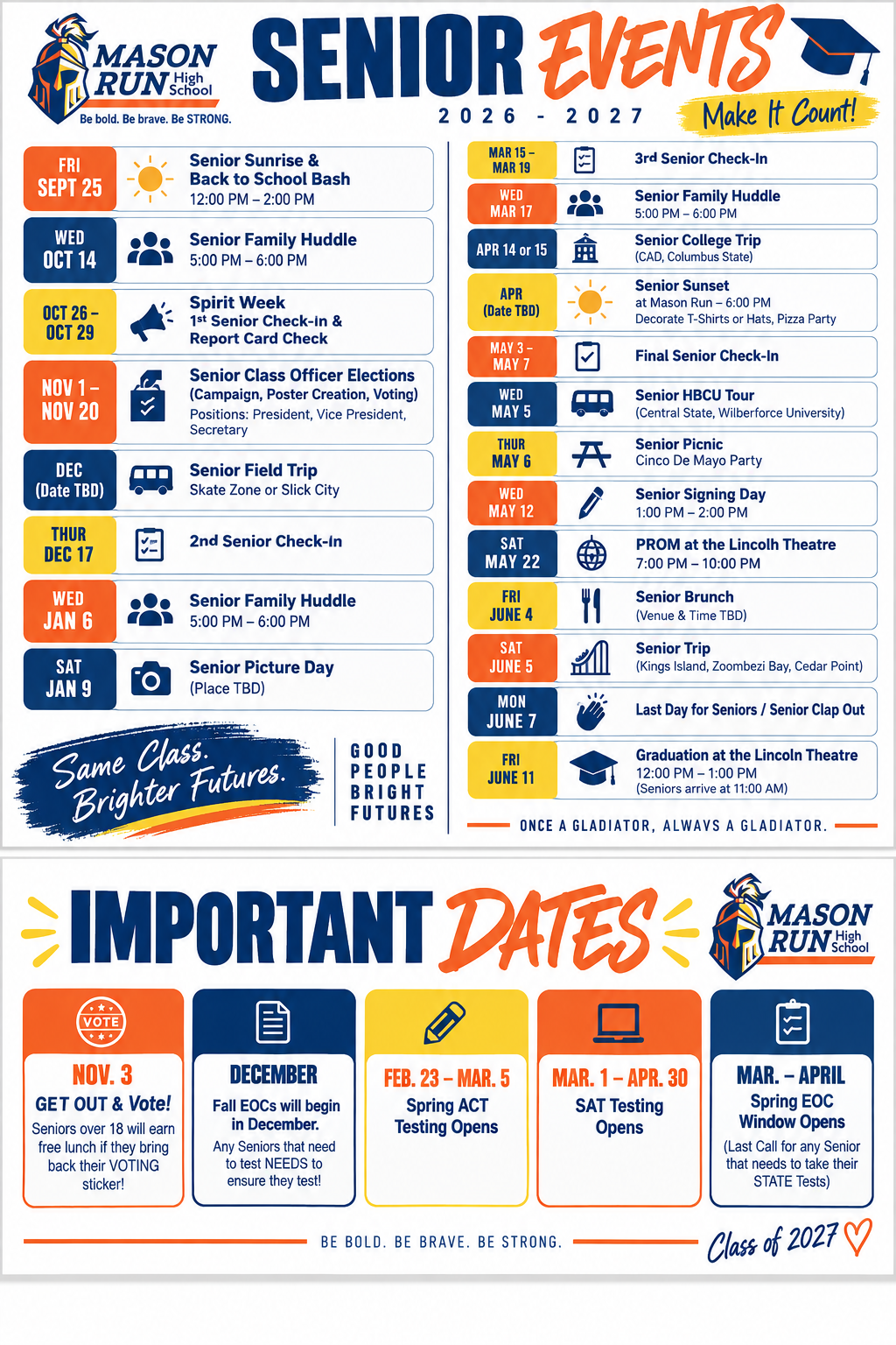 Mason Run High School Senior Events Calendar