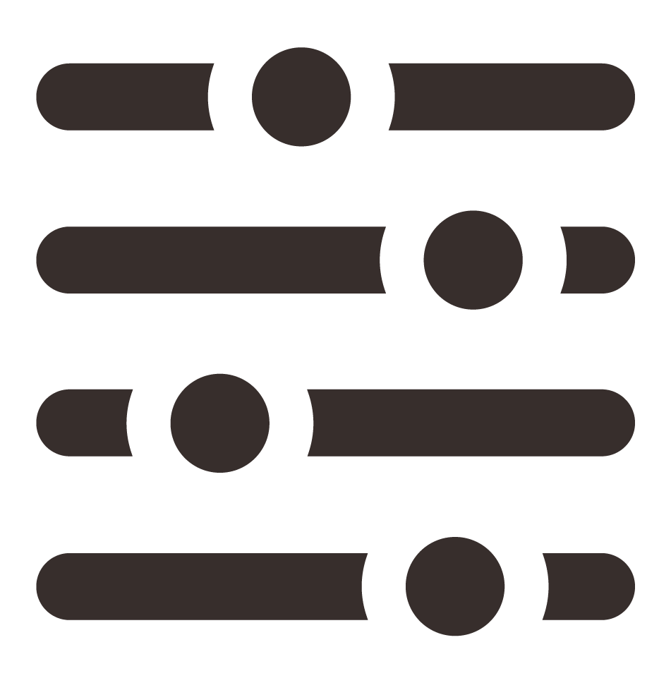 Four horizontal black sliders with circular knobs positioned on different parts of each slider against a black background.