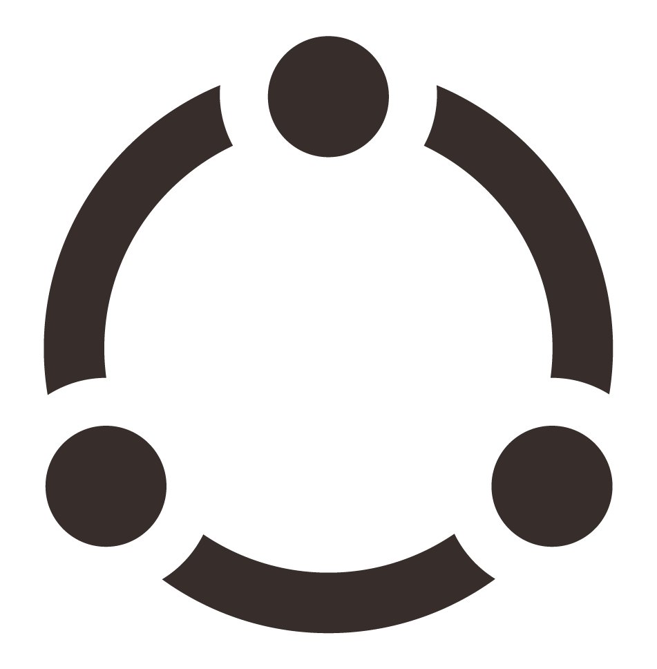 Simple black icon of a circular diagram with three dots connected by curved lines.