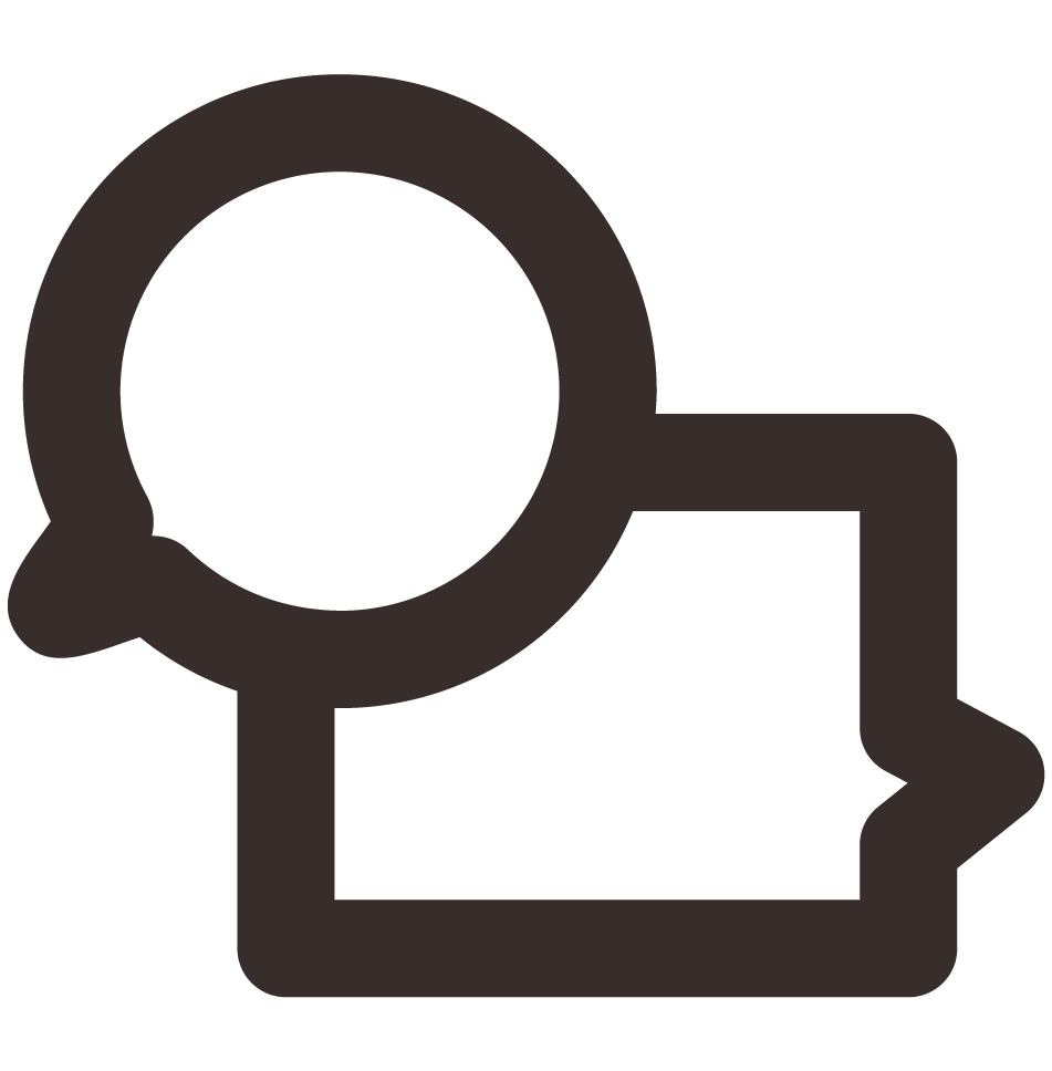 A black and white magnifying glass icon with a square base.