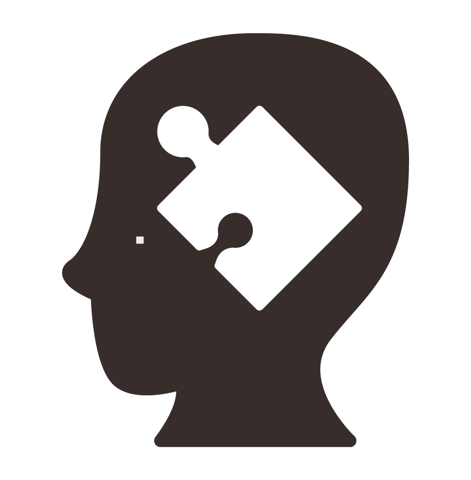 Silhouette of a human head with a puzzle piece inside the brain area