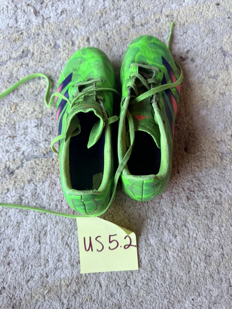 Adidas lime green/pink cleats, US 5.5