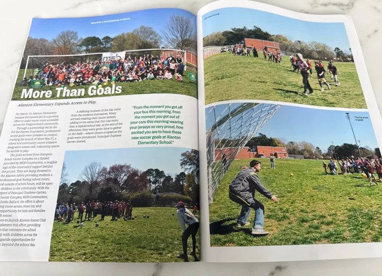 A young player takes a first shot on the newly installed goals at Alanton Elementary