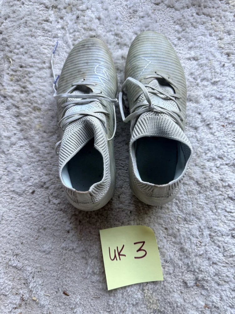 Adidas white knit cleats, UK 3