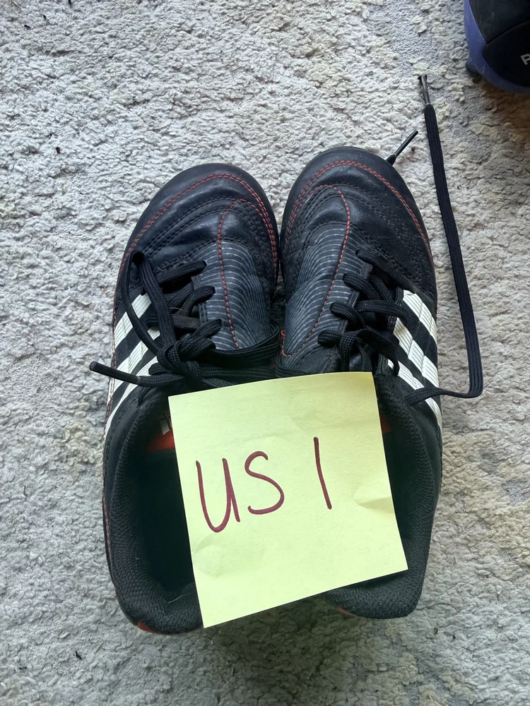 Adidas black/white cleats, US 1