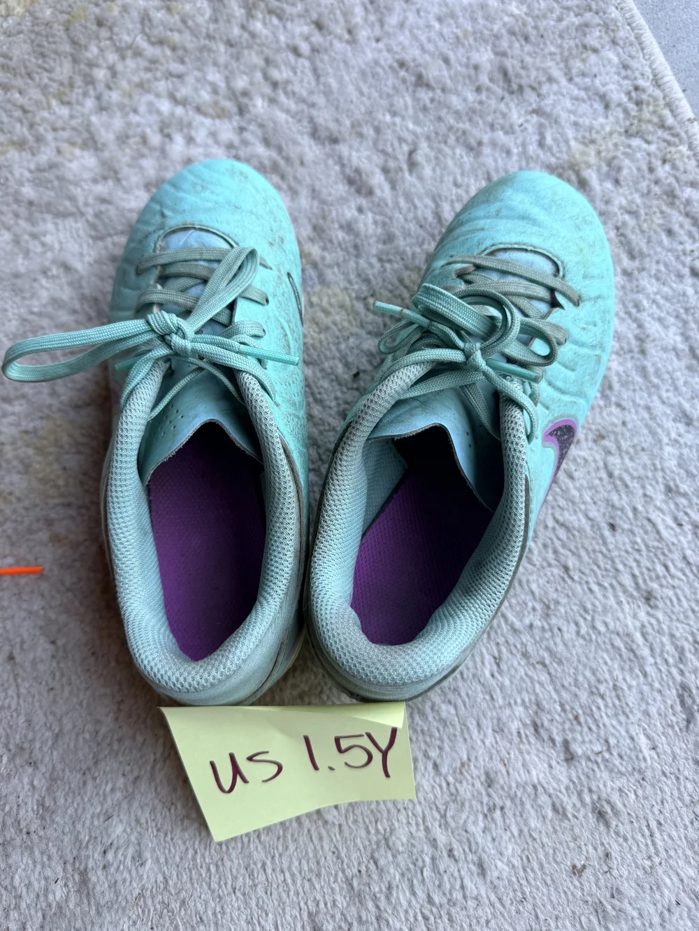 Nike mint/purple cleats, US 1.5Y
