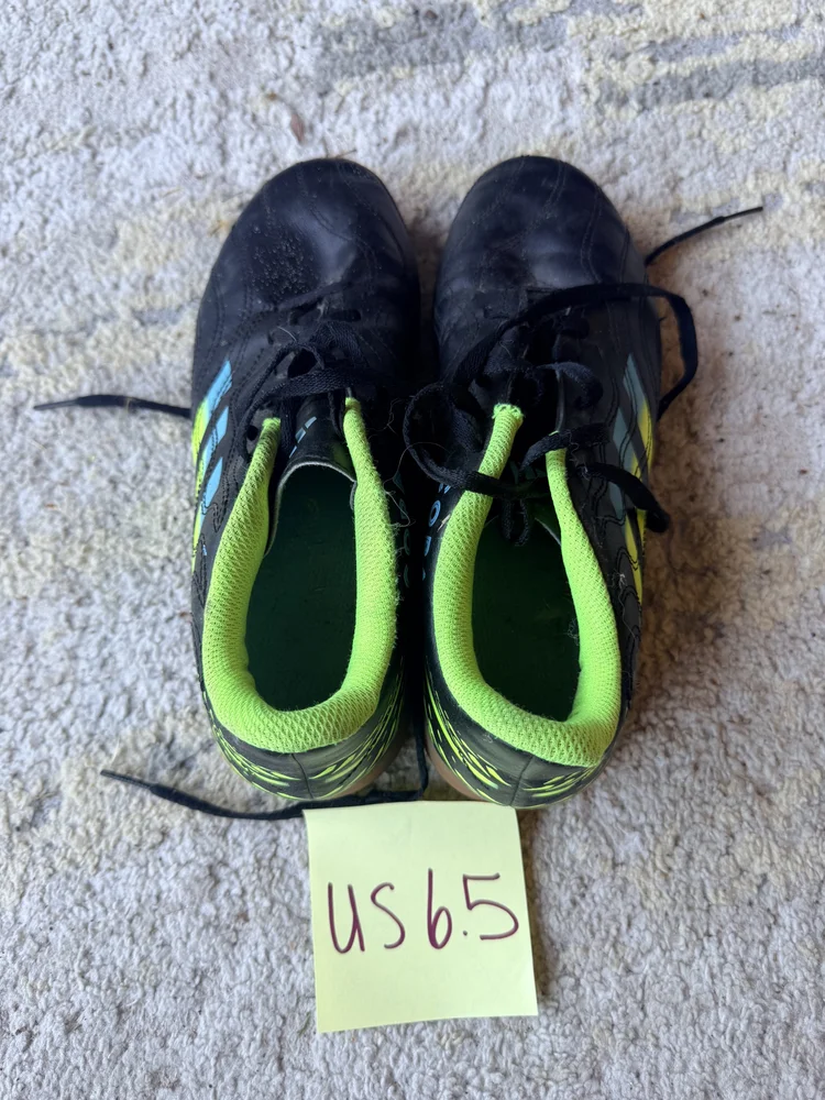 Adidas black/lime cleats, US 6.5