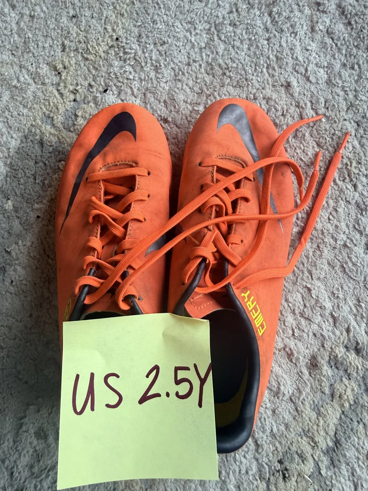 Nike Mercurial orange cleats, US 2.5Y