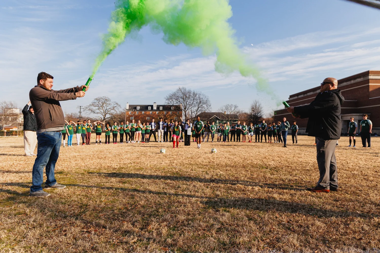 Field view with new soccer goal at Blair Middle School