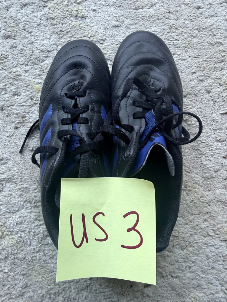 Adidas black/blue cleats, US 3