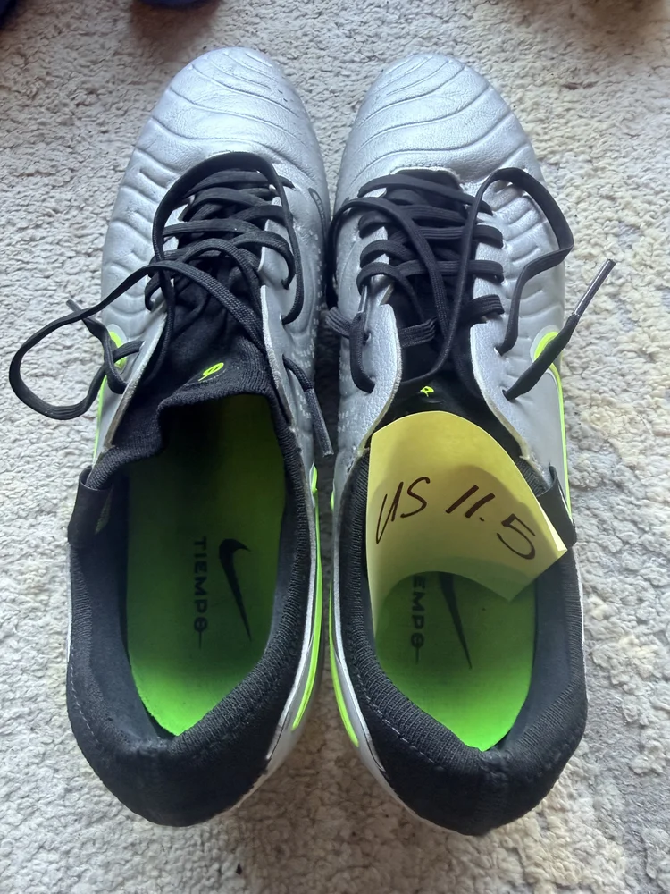 Nike Tiempo white cleats, US 11.5