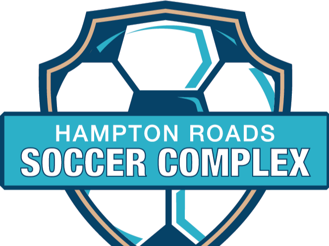 Logo of Hampton Roads Soccer Complex featuring a shield with a soccer ball and a banner with the text.
