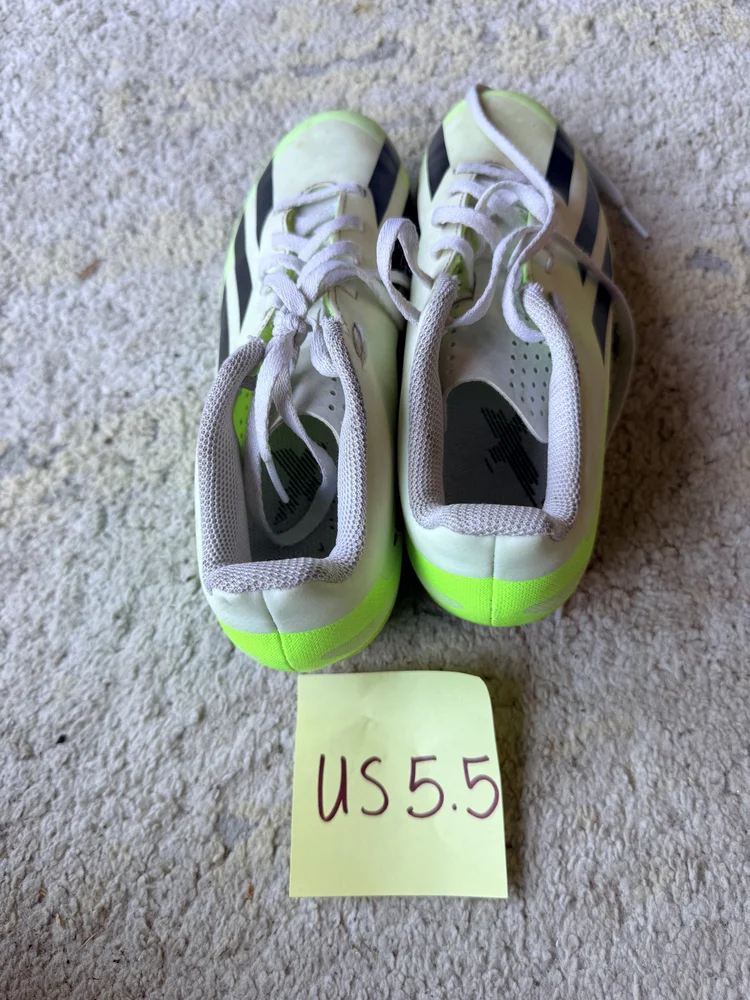 Adidas white/lime cleats, US 5.5