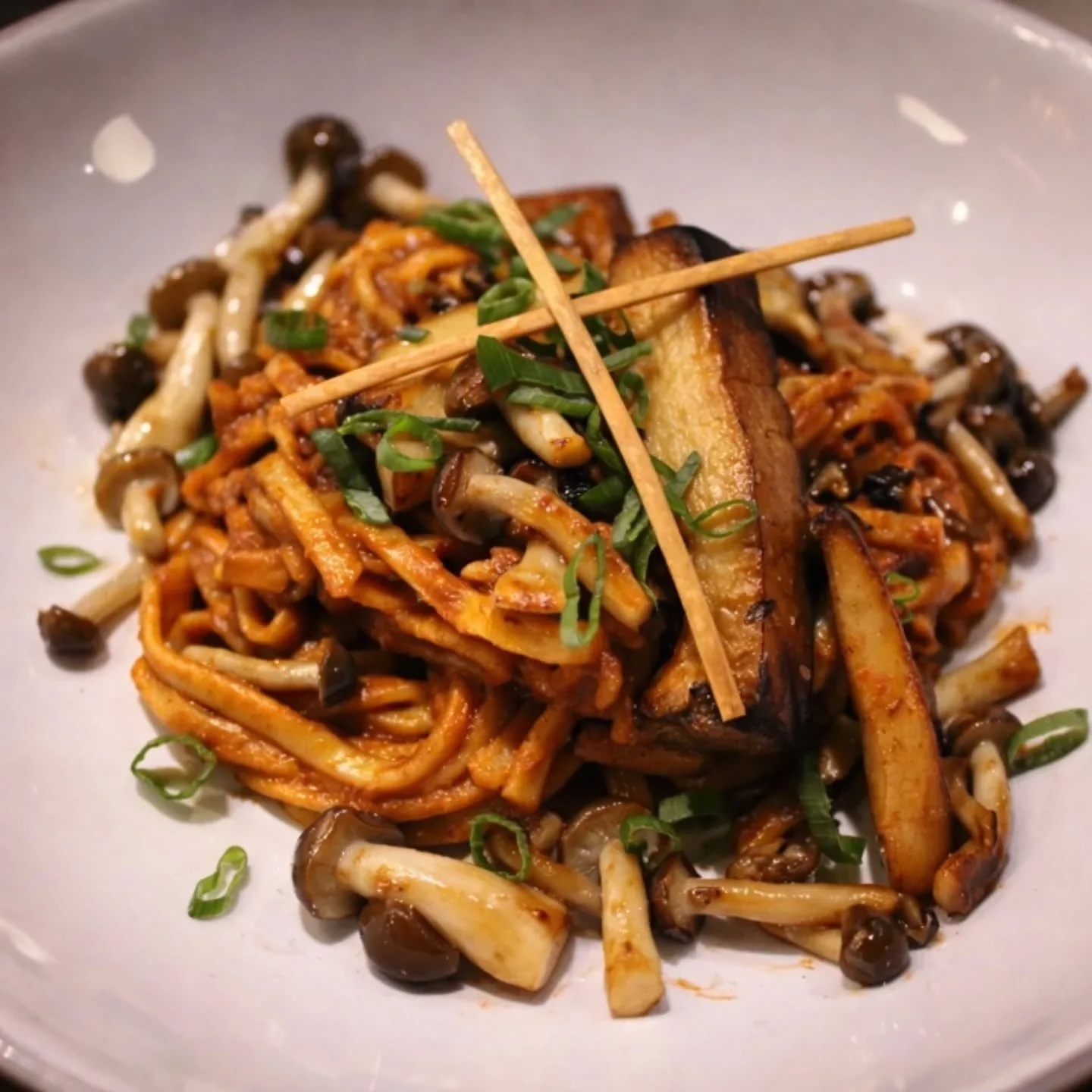 Calling all our vegetarian and vegan friends&mdash;we see you too 🌱
You&rsquo;ll find thoughtfully crafted plant-forward dishes on our menu, like this rich and comforting wild mushroom udon. 

King oyster mushrooms, udon, wild mushroom, guajillo-pea