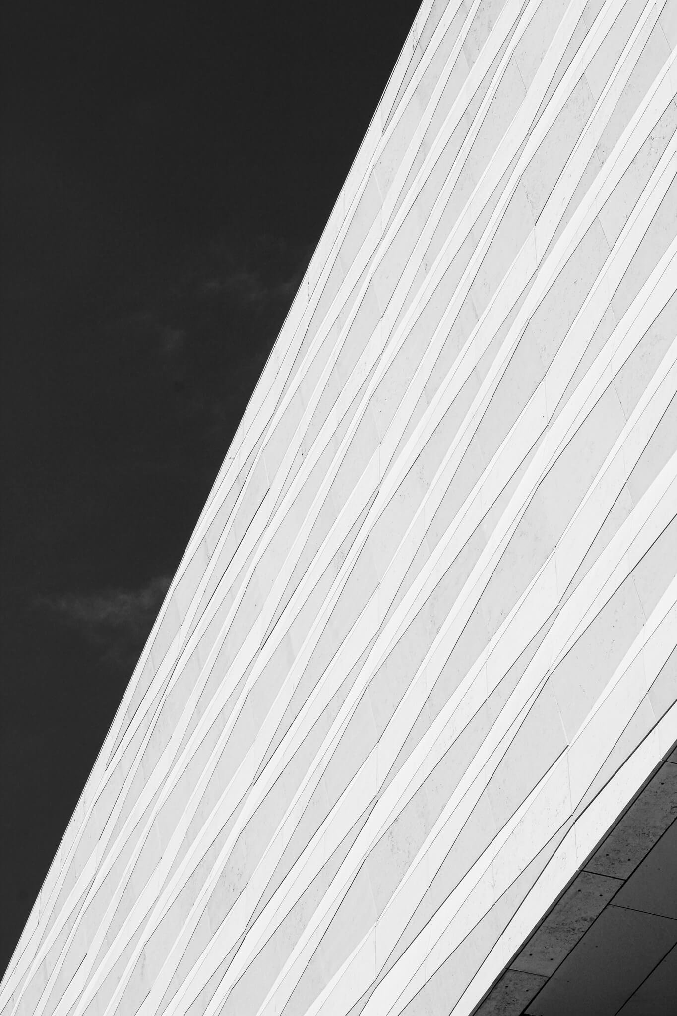 Abstract black and white photo of the Museum of Liverpool exterior