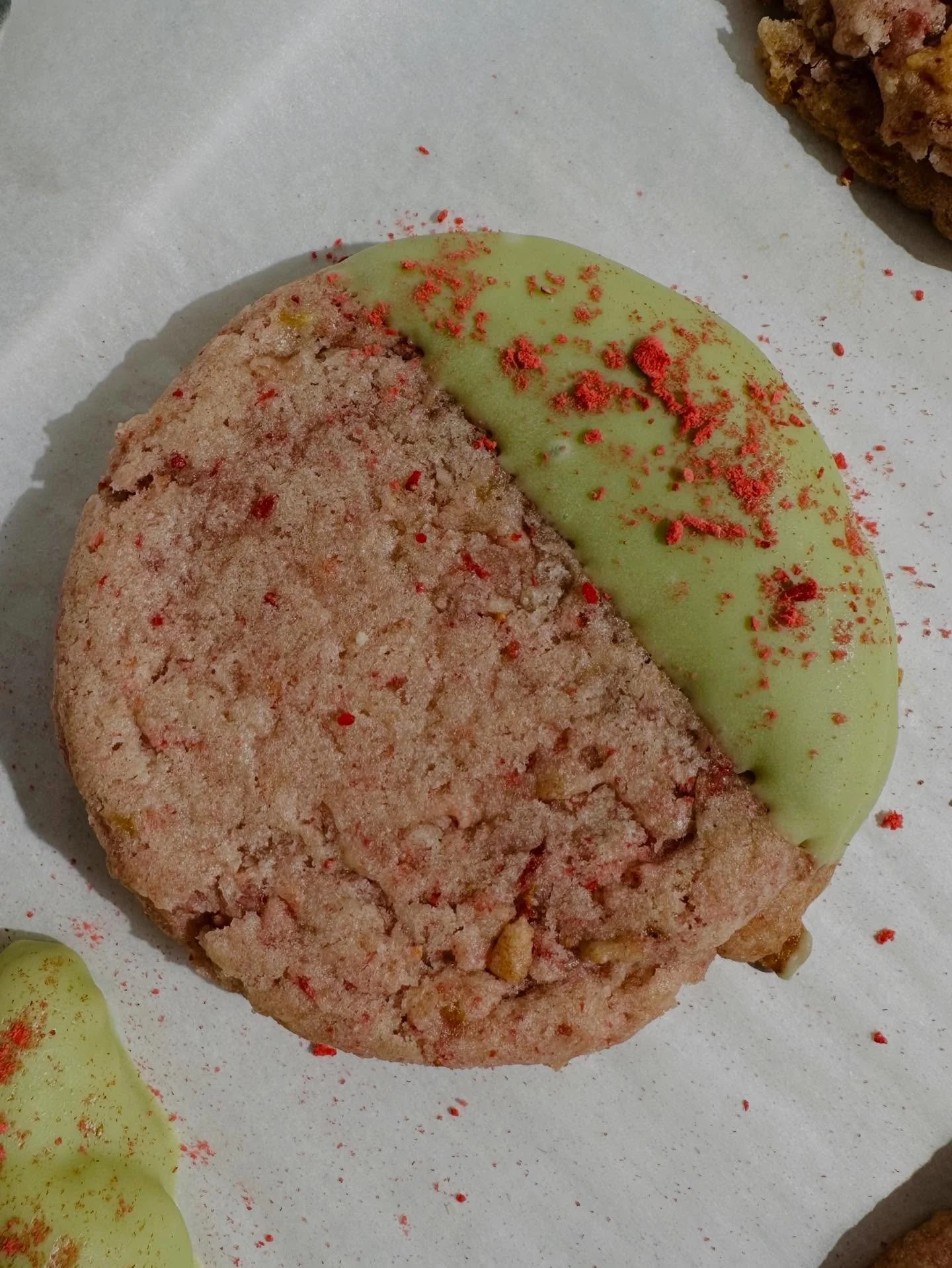 Strawberry Banana White Chocolate Matcha Cookie will be making its debut @andcruz_co this weekend. With every purchase made in shop, you&rsquo;ll receive this darling treat to celebrate Valentine&rsquo;s Day! *Please note, limited quantity, while sup