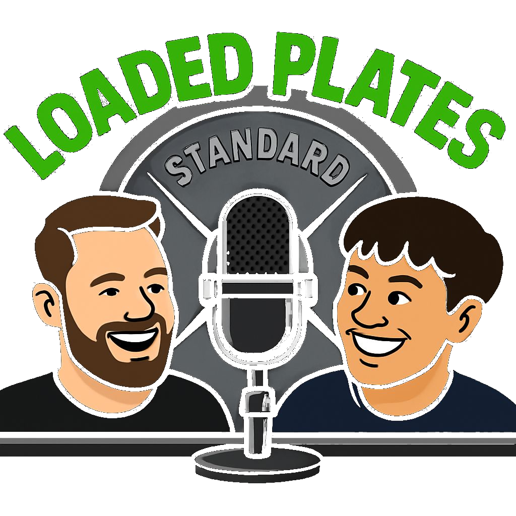 Illustration of two smiling men speaking into a microphone, with the words 'Loaded Plates' above and 'Standard' behind the microphone.