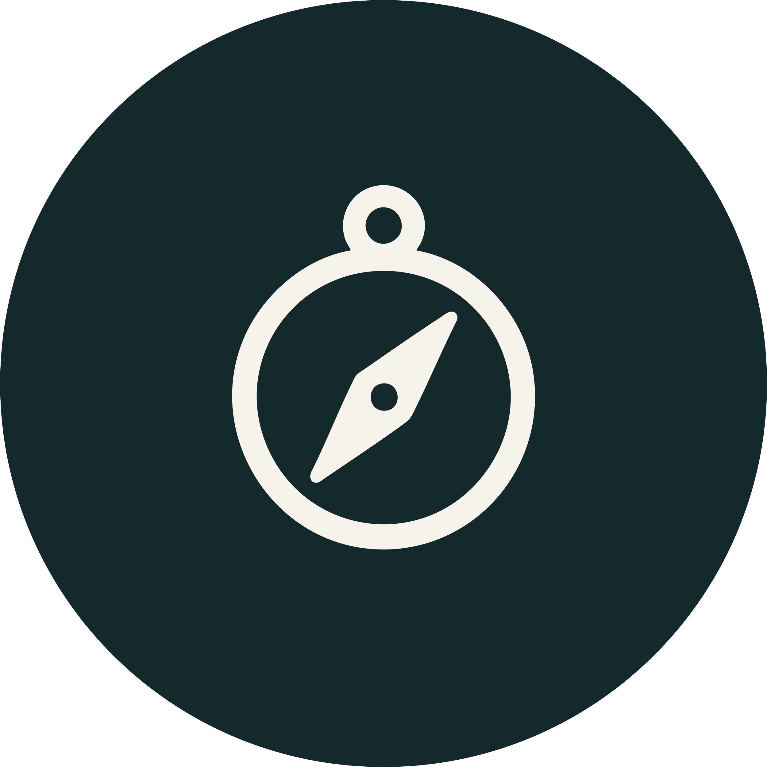 Simple white compass icon on a dark circular background, showing a needle pointing diagonally.