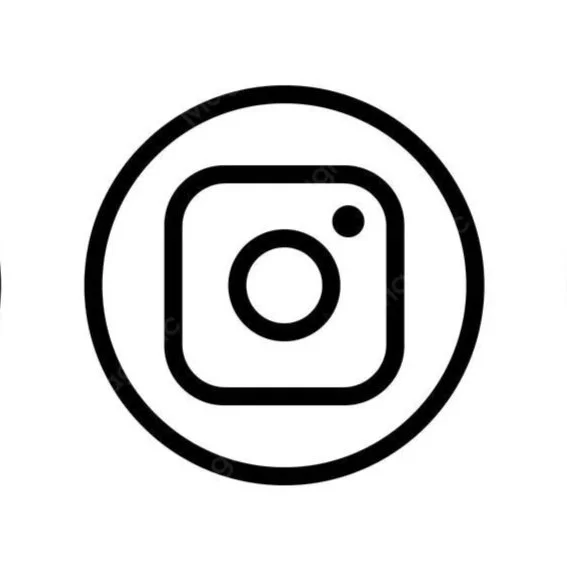 Black and white Instagram logo with a camera icon inside a circle.