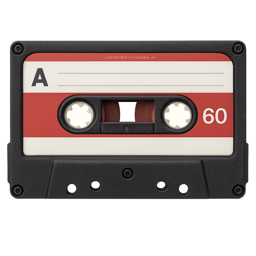 A vintage audio cassette tape with a label marked "A" and the number "60" on a dark background.