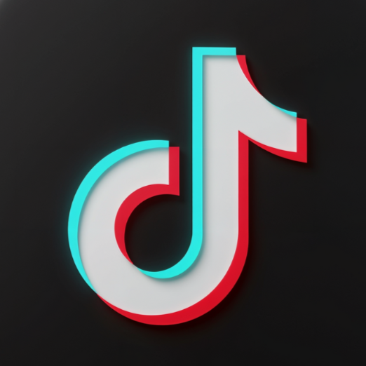 Neon TikTok logo on a dark background.