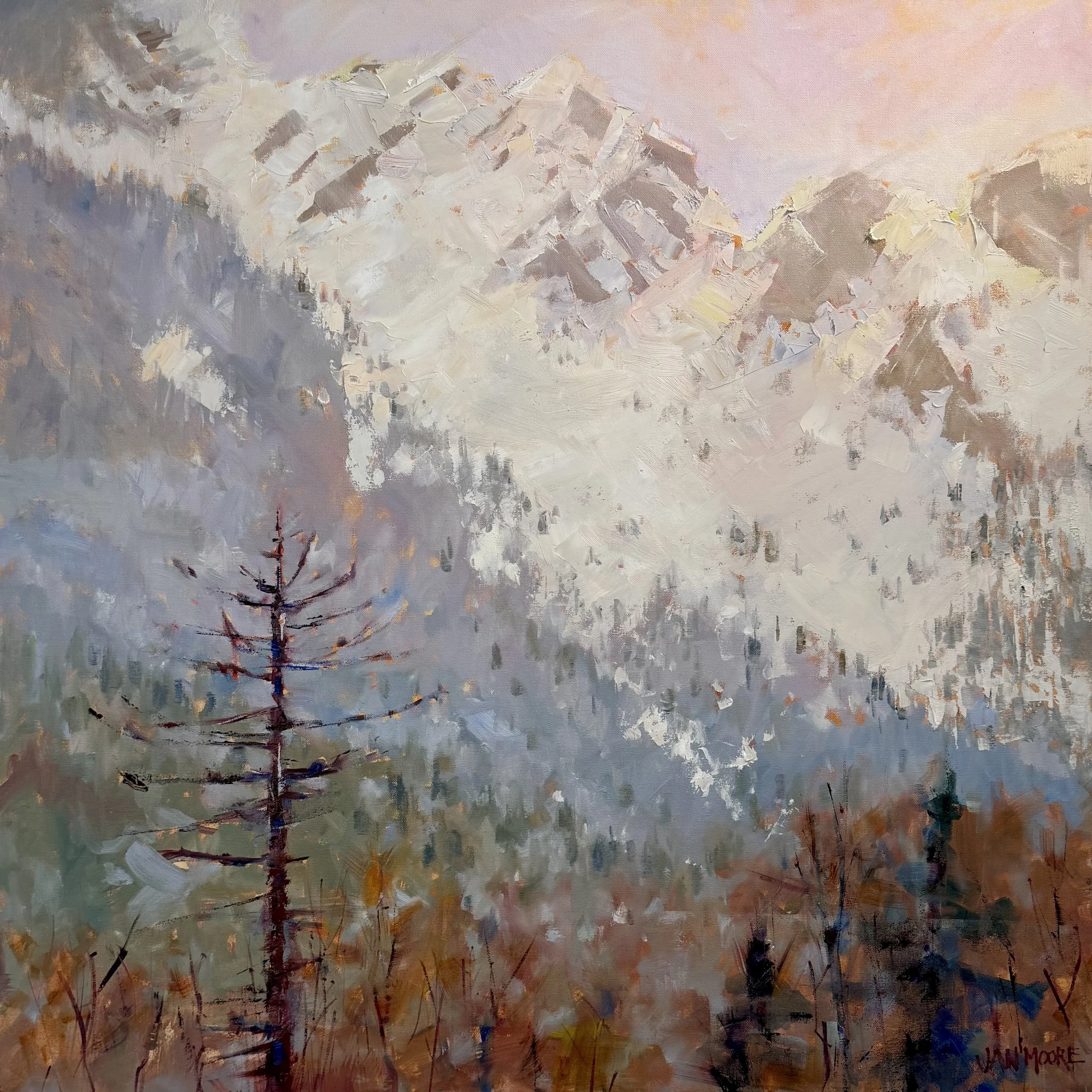 Misty Mountaiin Morning  36" x 36"  Oil, Plein Air  2026 $2880.jpg