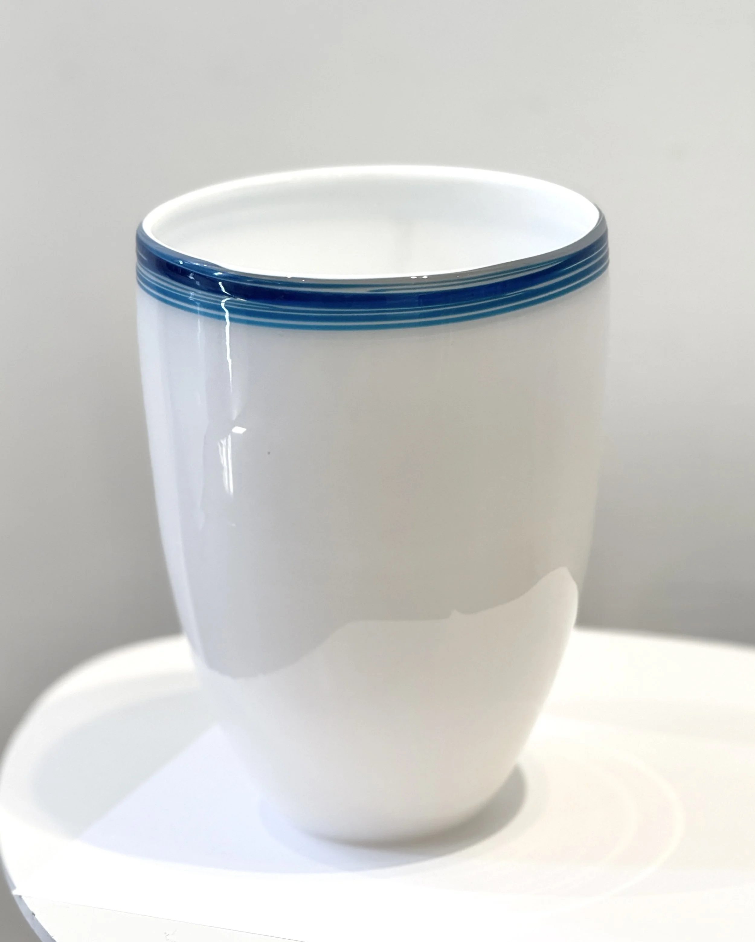 White Vase with Teal Lip