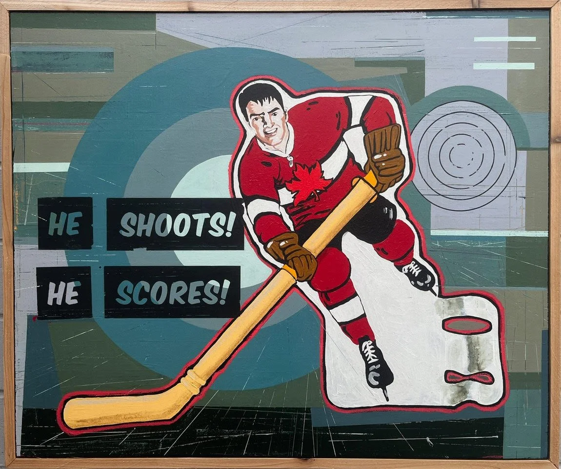 He Shoots, He Scores  30" x 36"  Mixed Media 2026  $2000.jpg