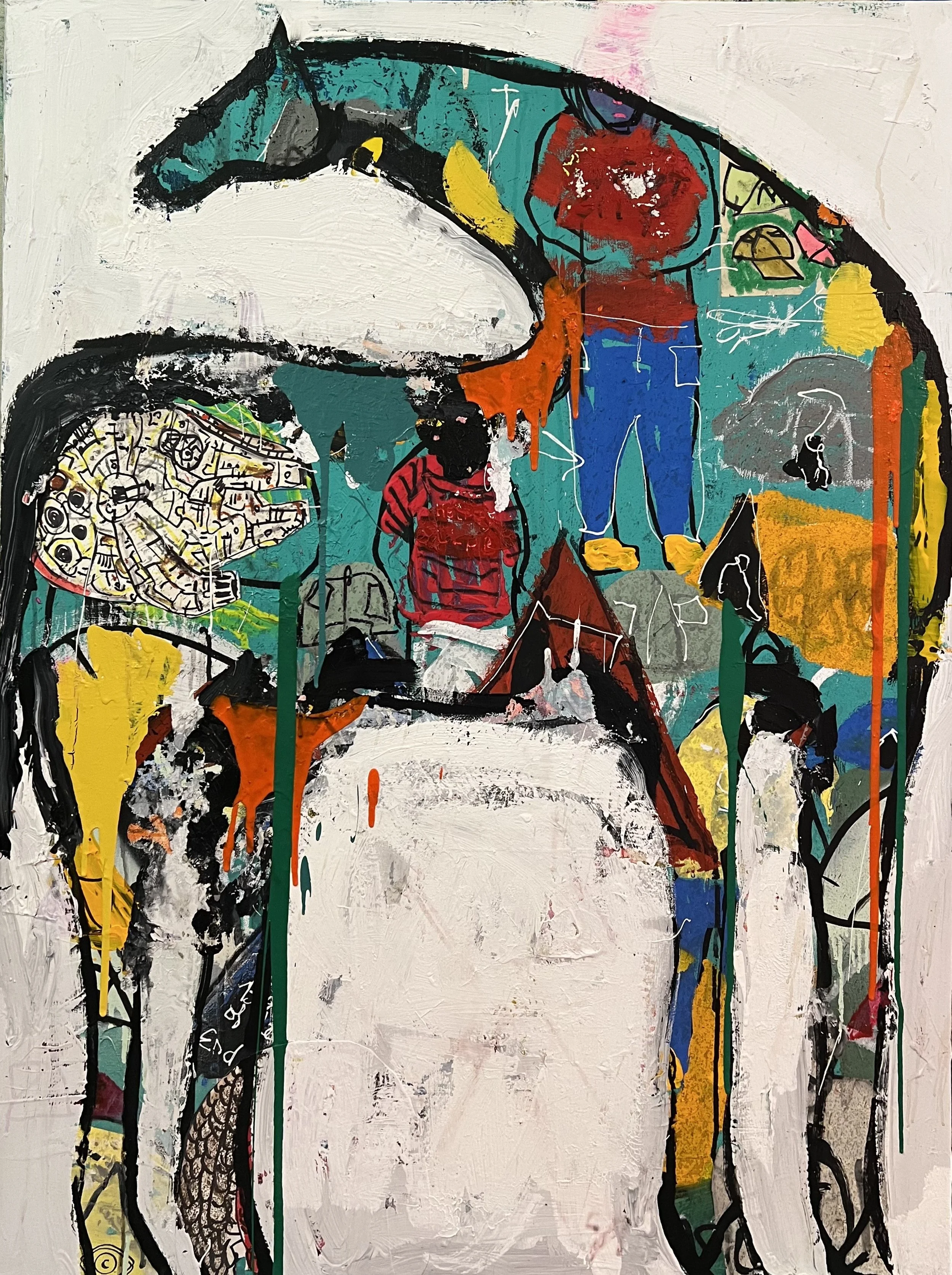 Horse looking back 48x36 Mixed media 2026 $5500.jpeg