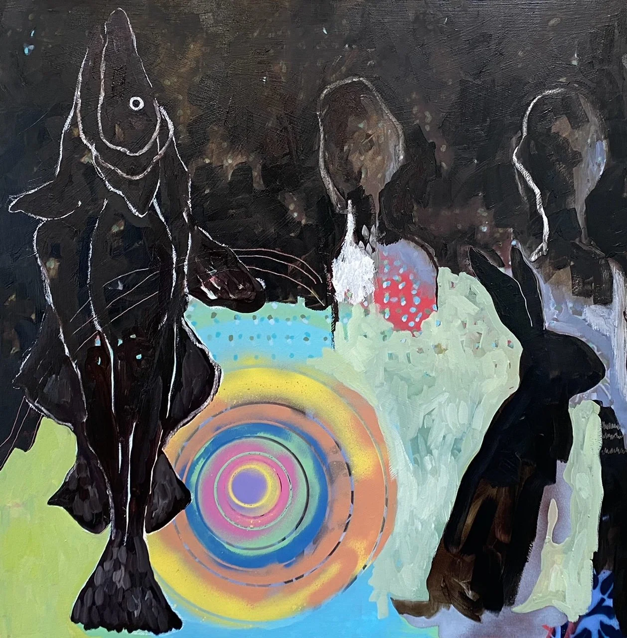 Us with a Rabbit #2, oil on canvas, 36x36 2024 $2800.jpeg