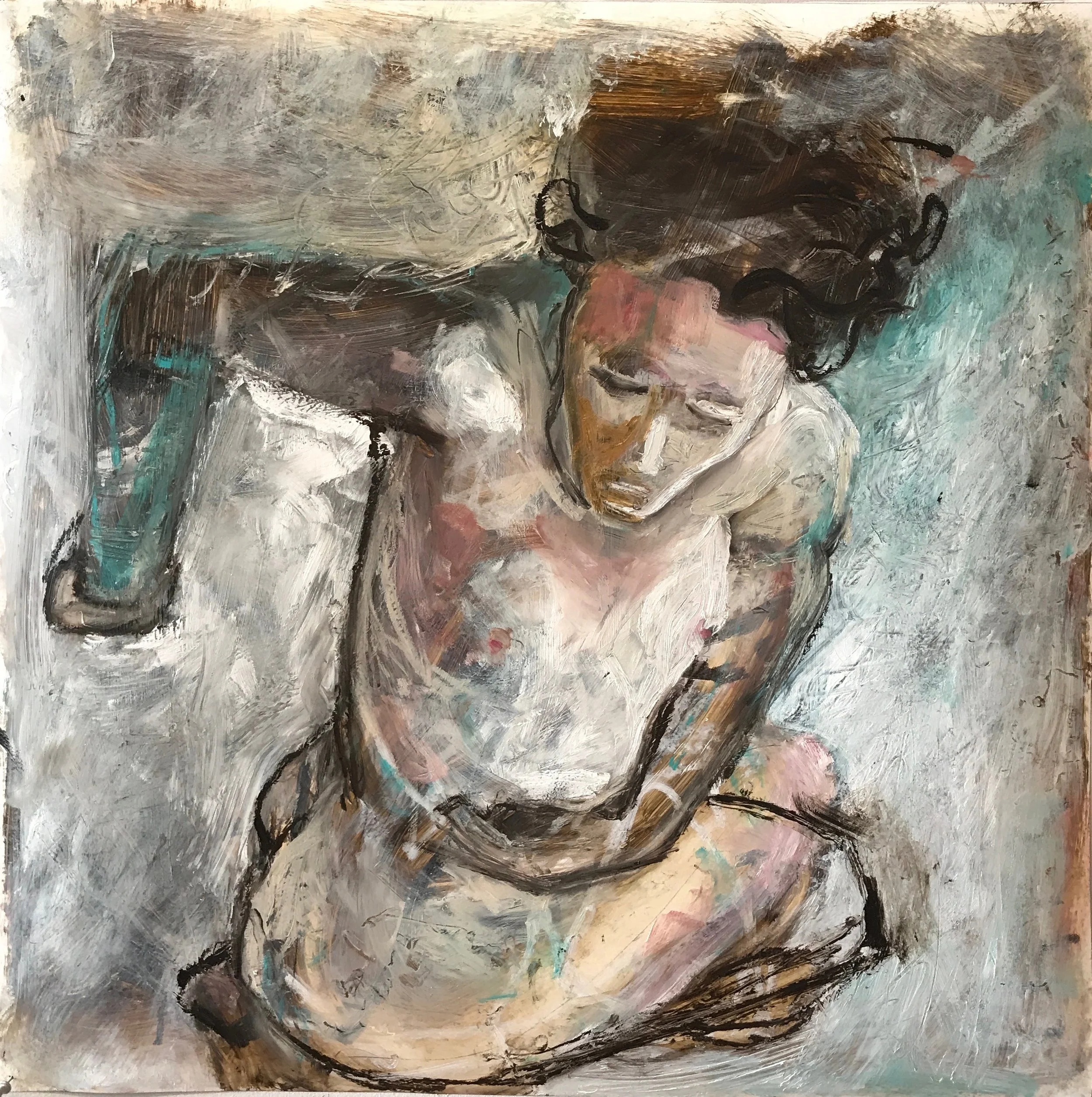 Repose,30x30 custom framed, oil and ink on yupo 2026 $3150.JPG