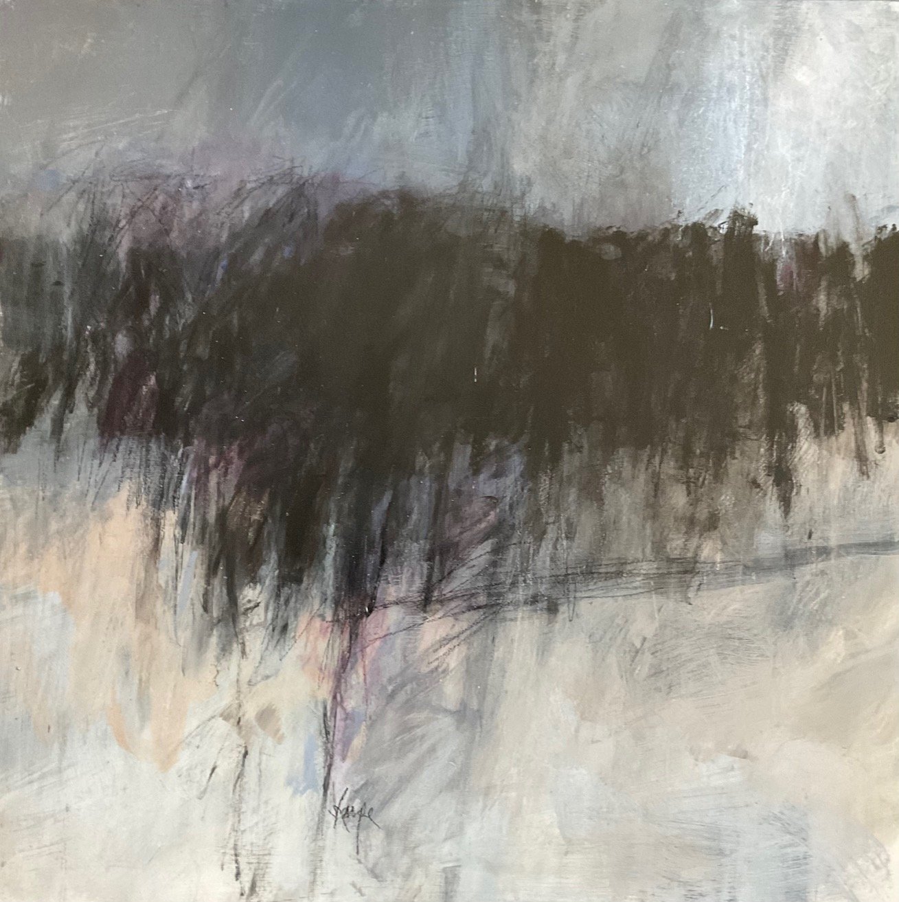 ‘Snow Coming In’ 30 x30" framed Acrylic on 1 1:2 cradled birch 2025 $2975.jpeg