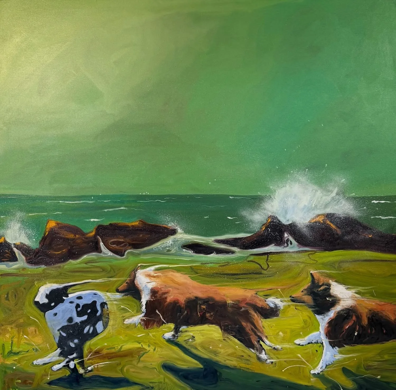 Running With Dogs  60" x 60". Oil on Canvas .2026 $7740.JPG