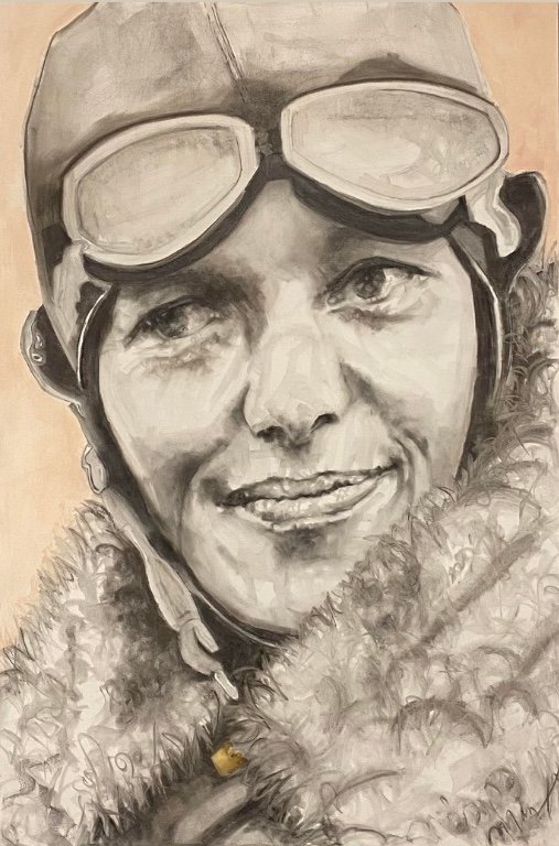 Amelia Earhart, 60" x 40"  Oil and Graphite on Canvas 2021  $4500.jpg