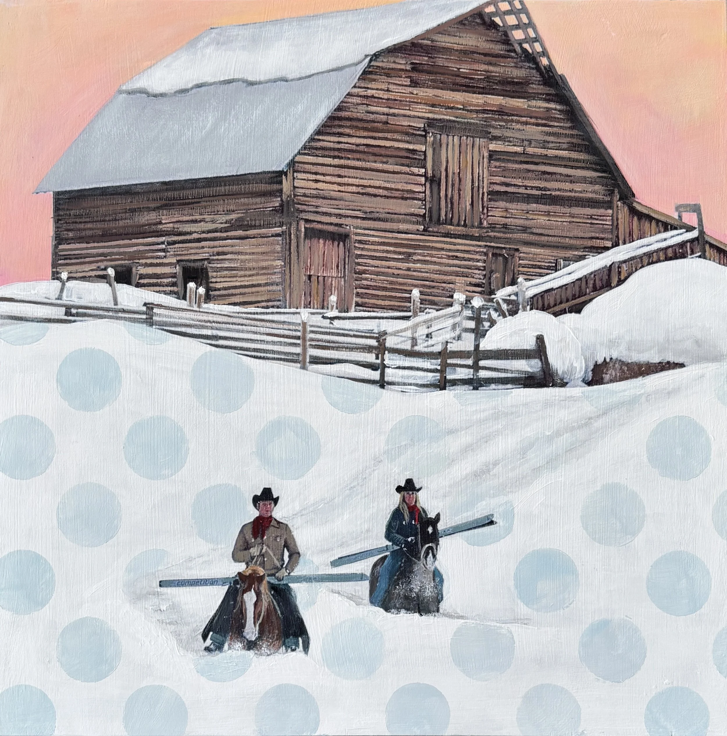 Winter Ranch Life,14x14,mixedmedia,$625.jpeg